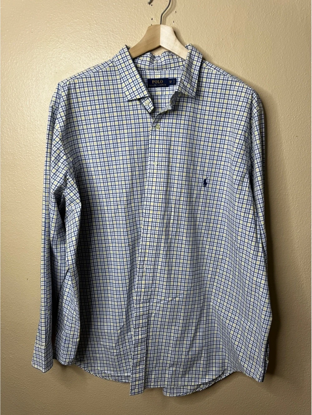 Polo Ralph Lauren Men’s 3XB Big Blue Yellow Plaid Cotton Long Sleeve Shirt